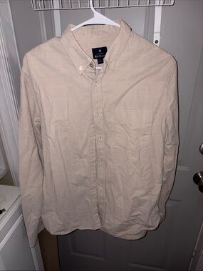 Ben Sherman Men’s L Cream Textured Check 100% Cotton Button Down Shirt